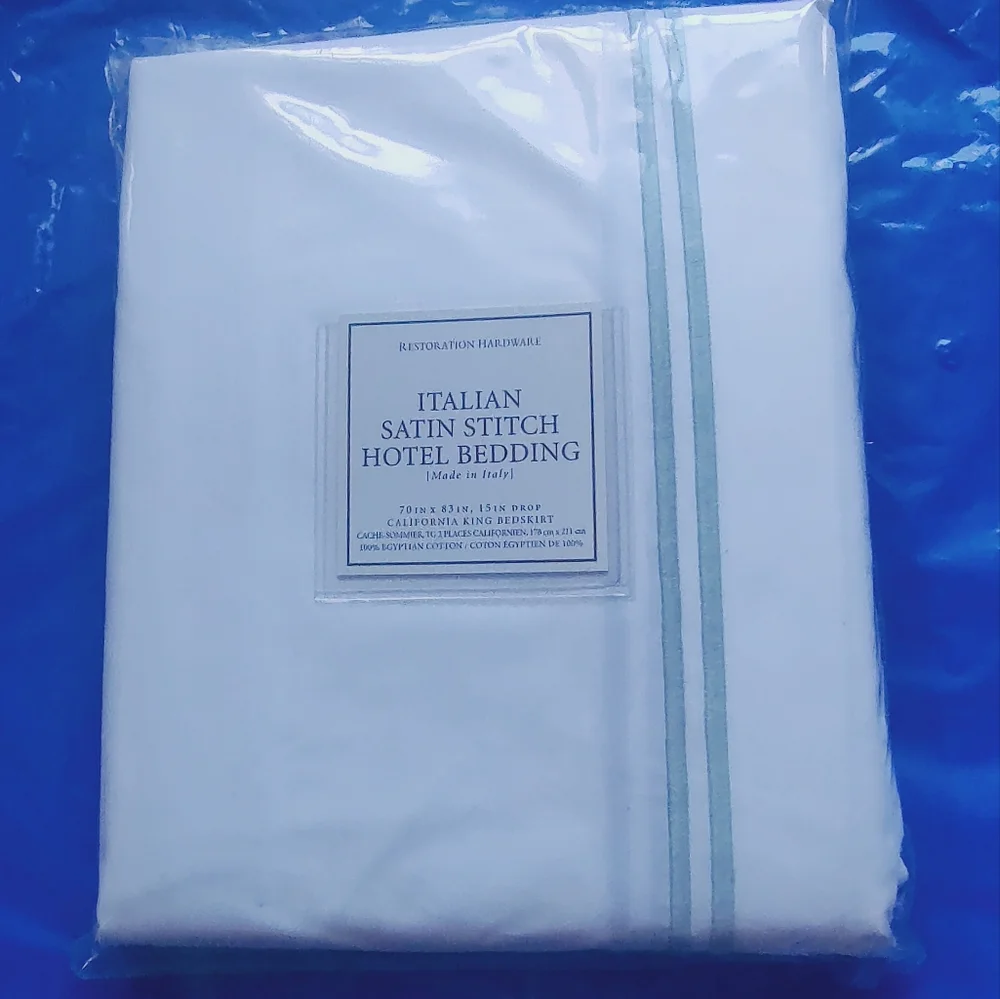 Restoration Hardware Italian Satin Stitch King Bed Skirt Embroidered White